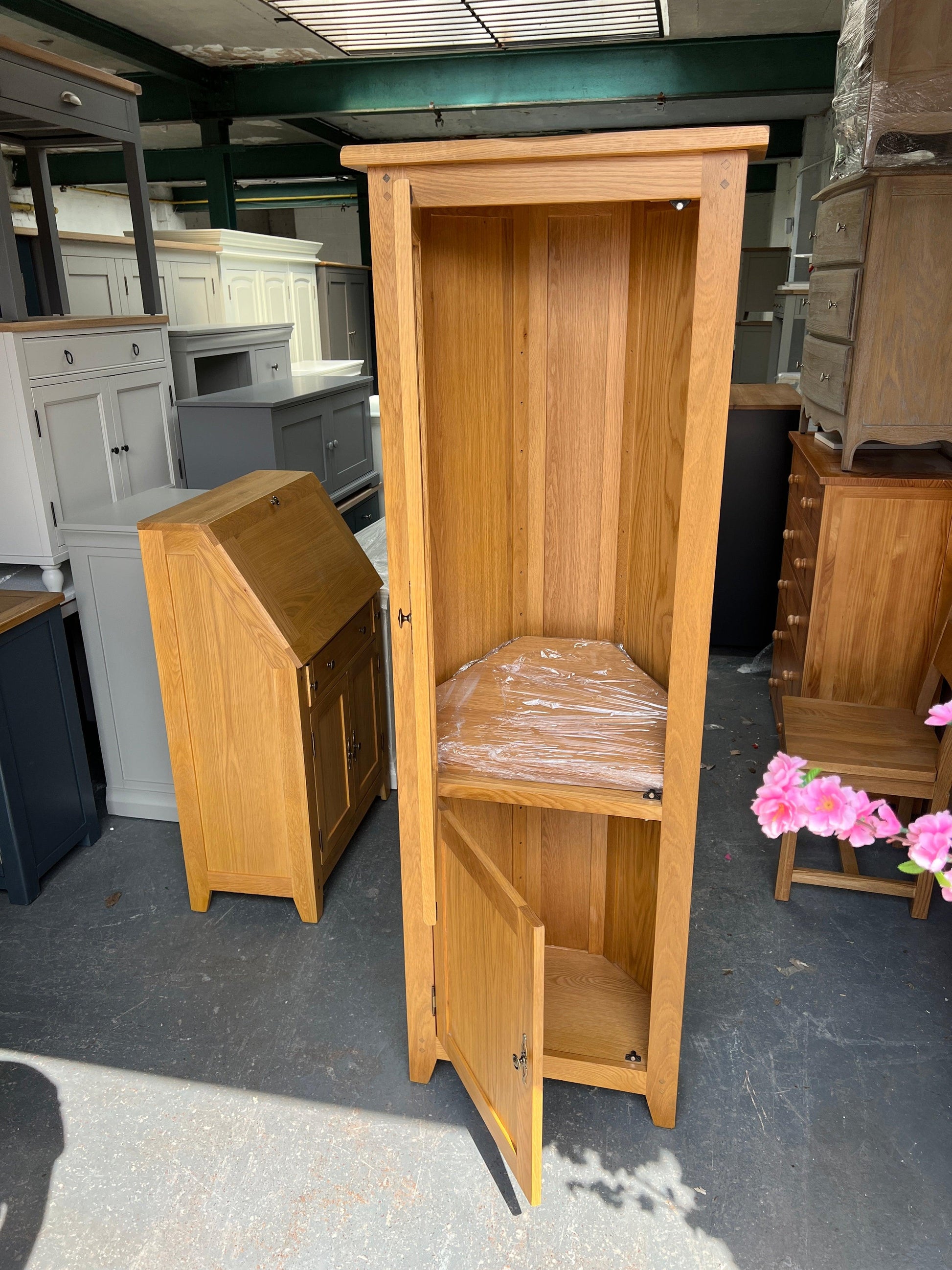 Rustic Oak Corner Display Cabinet furniture delivered 