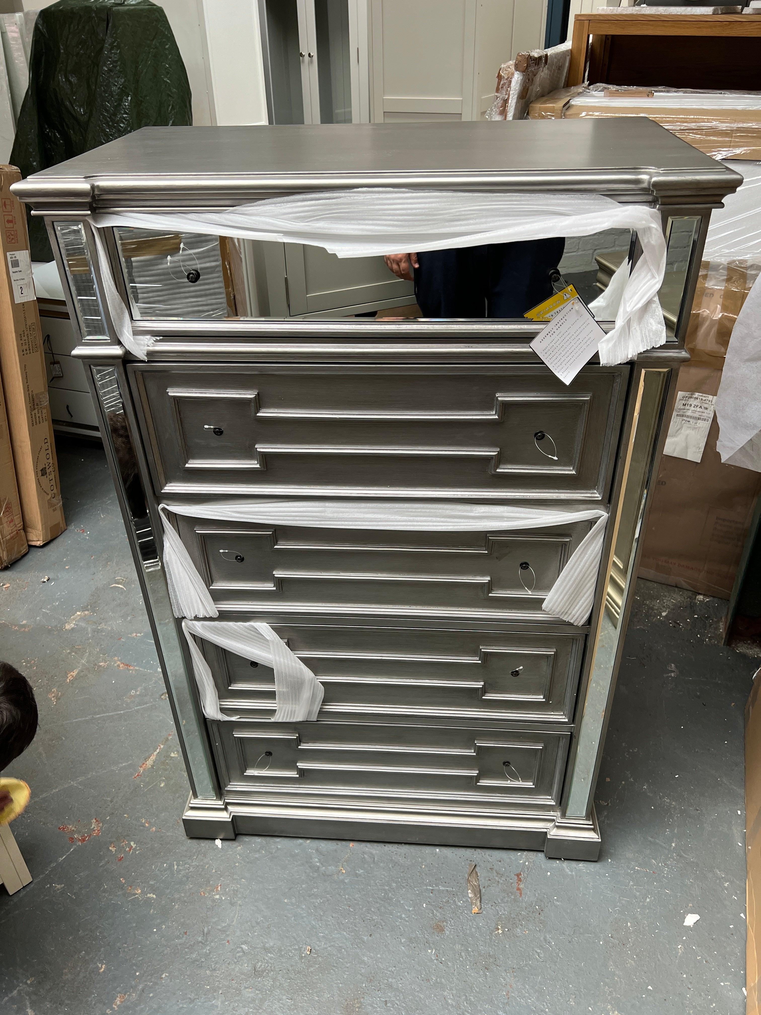 Vida Living Ophelia Silver & Mirrored Tall Chest Quality Furniture Clearance Ltd