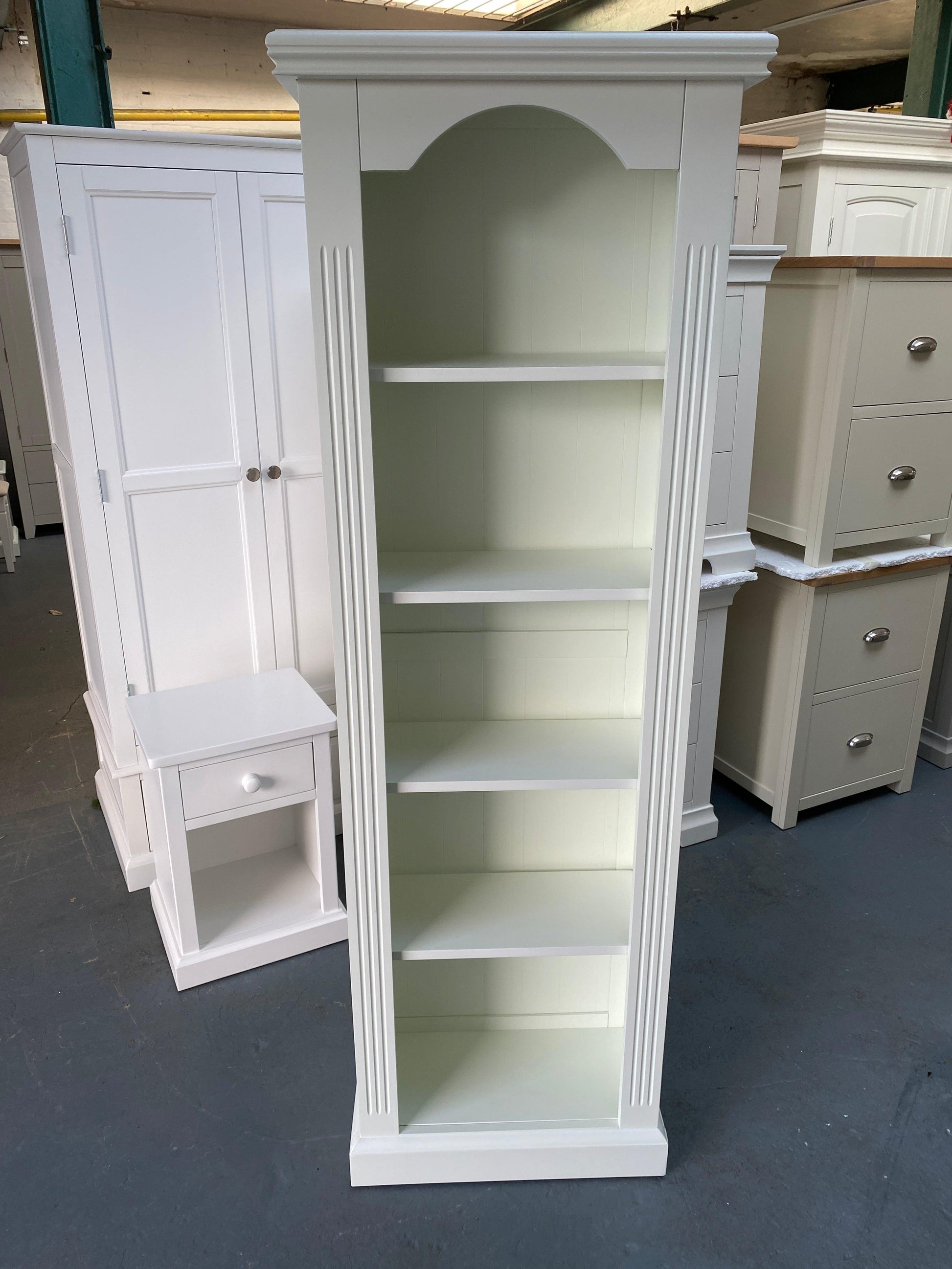 Soft White Tall Slim Bookcase - furniture delivered 