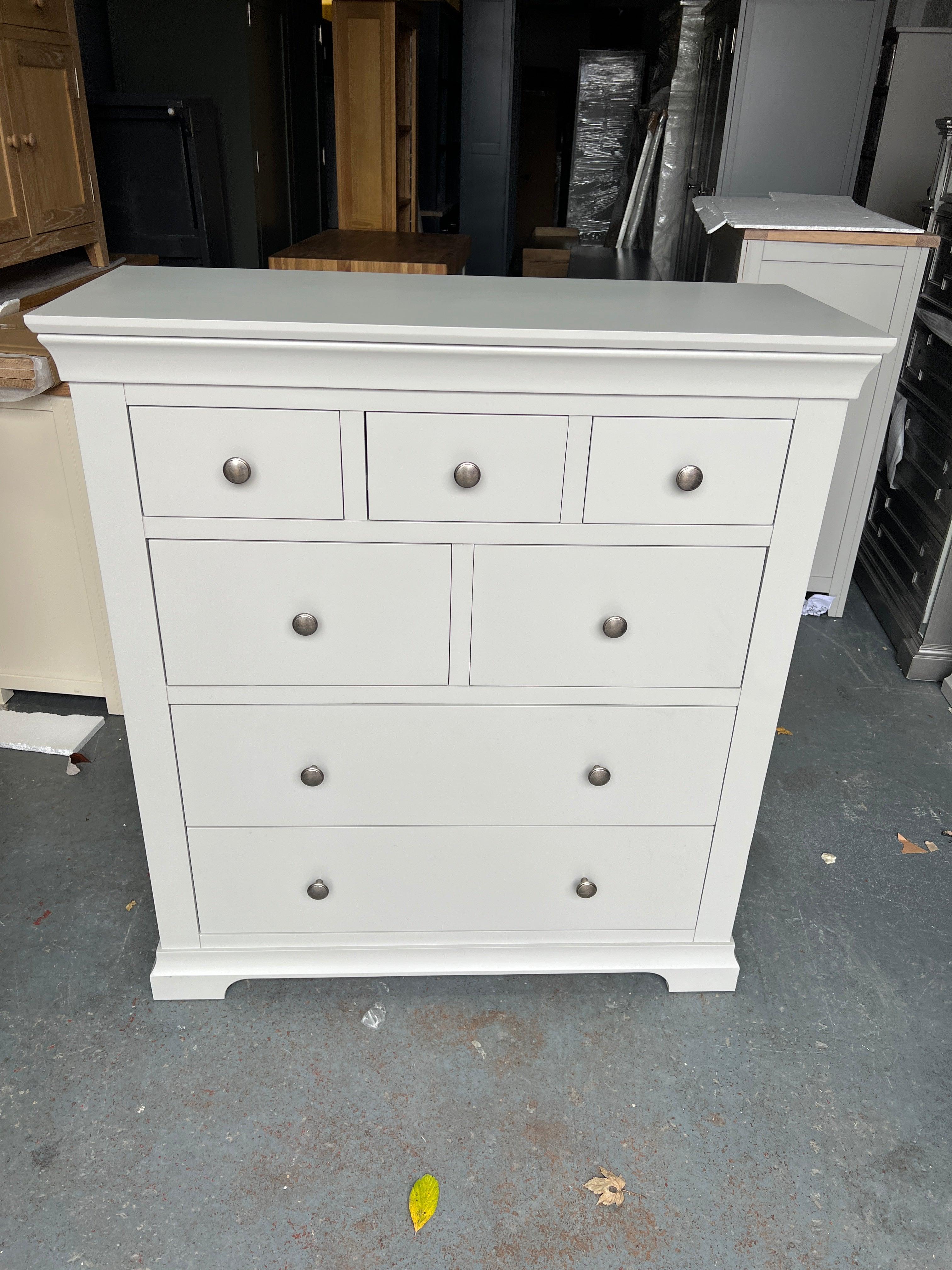 Chantilly Pebble Grey 7 Drawer Chest Quality Furniture Clearance Ltd