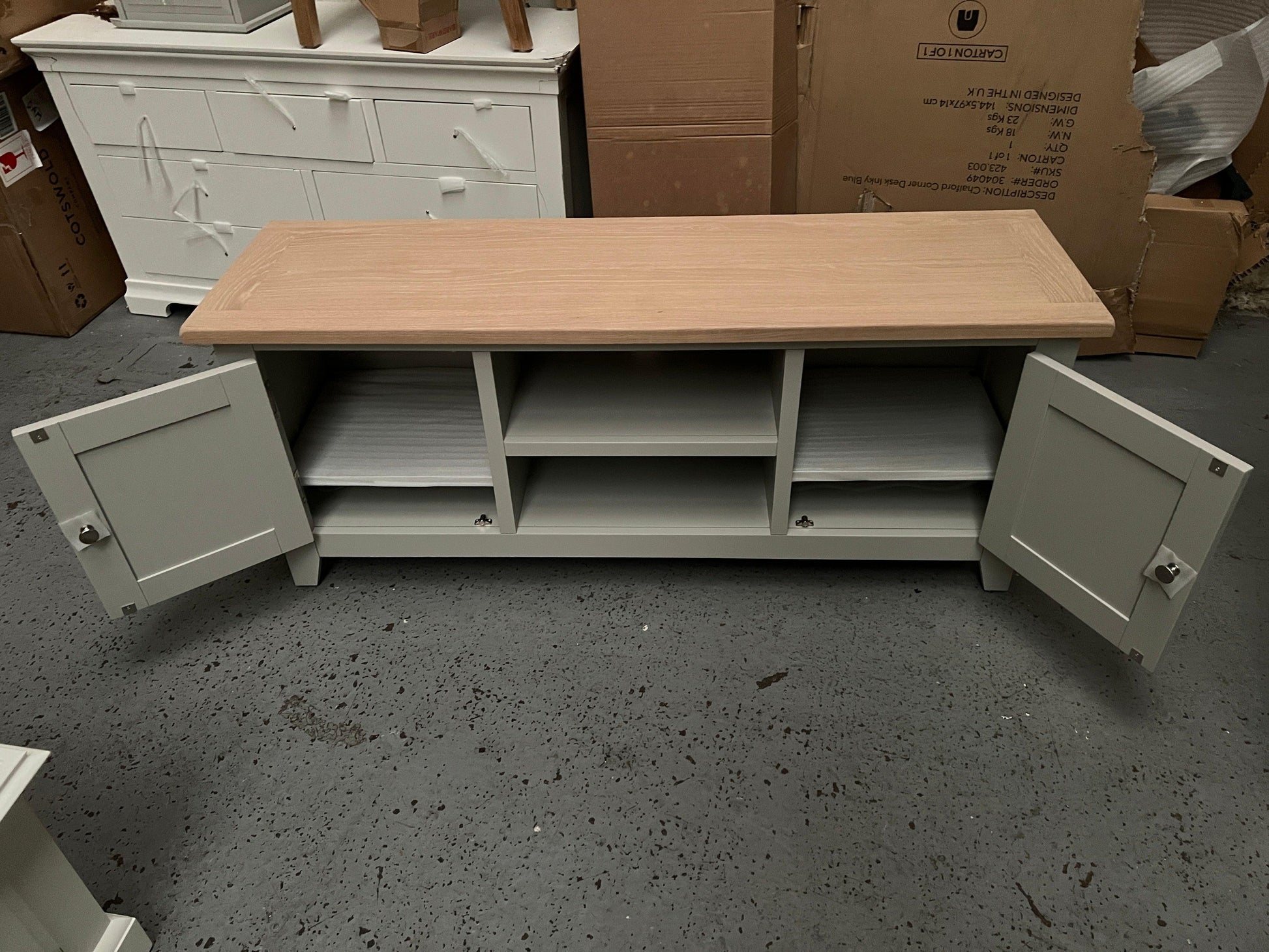 Chester Dove Grey Large TV Stand Quality Furniture Clearance Ltd