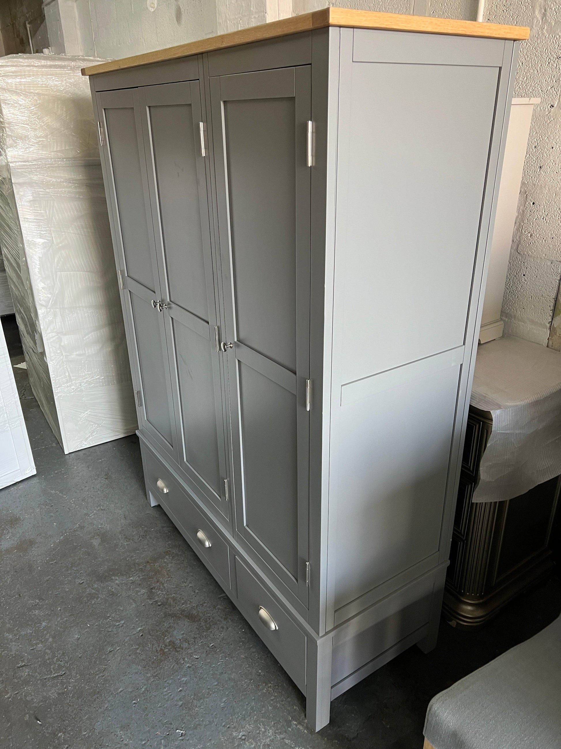 Simply Cotswold Storm Grey Triple Wardrobe Quality Furniture Clearance Ltd