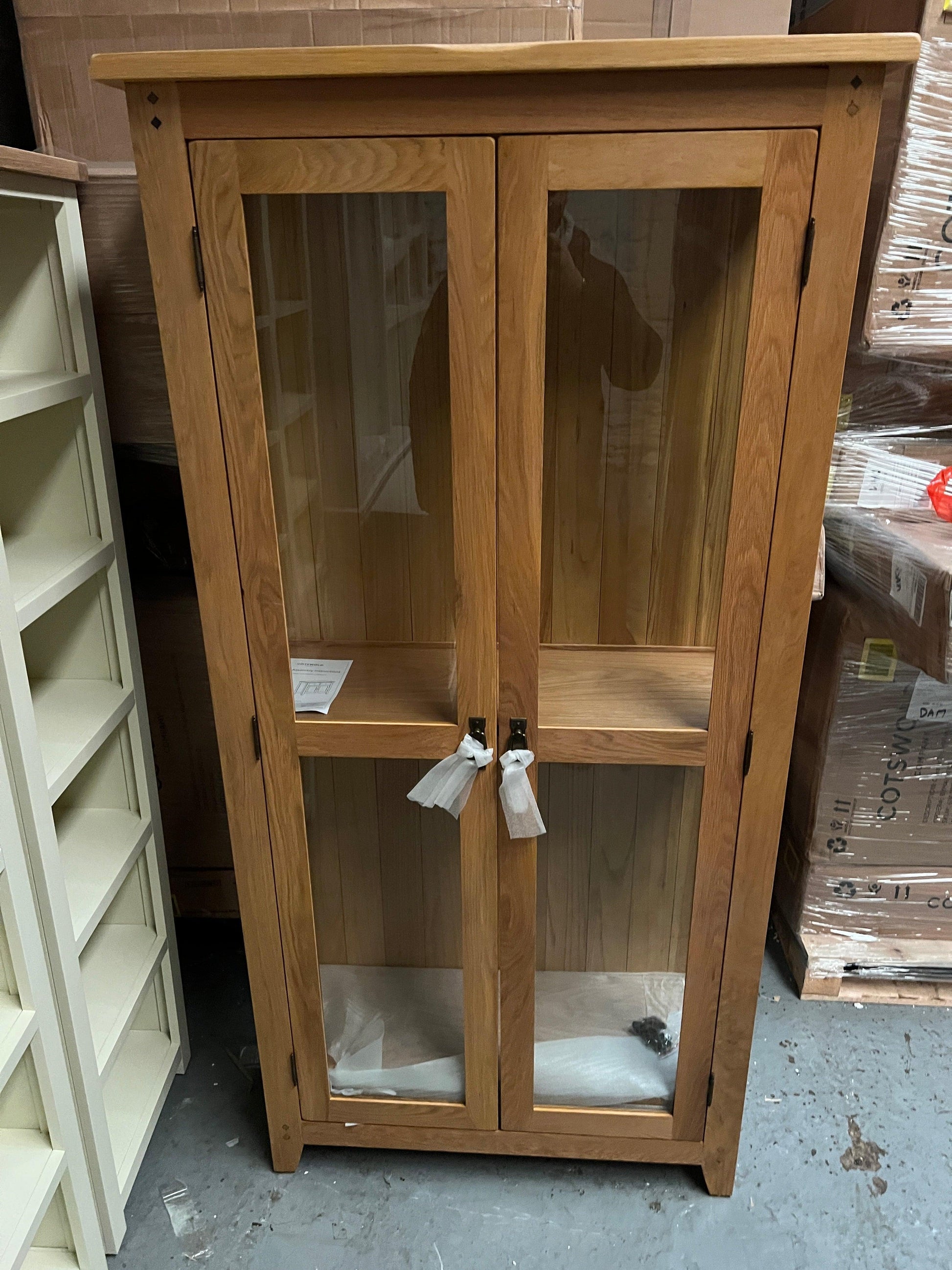 Oakland Rustic Oak Glass Display Cabinet Quality Furniture Clearance Ltd