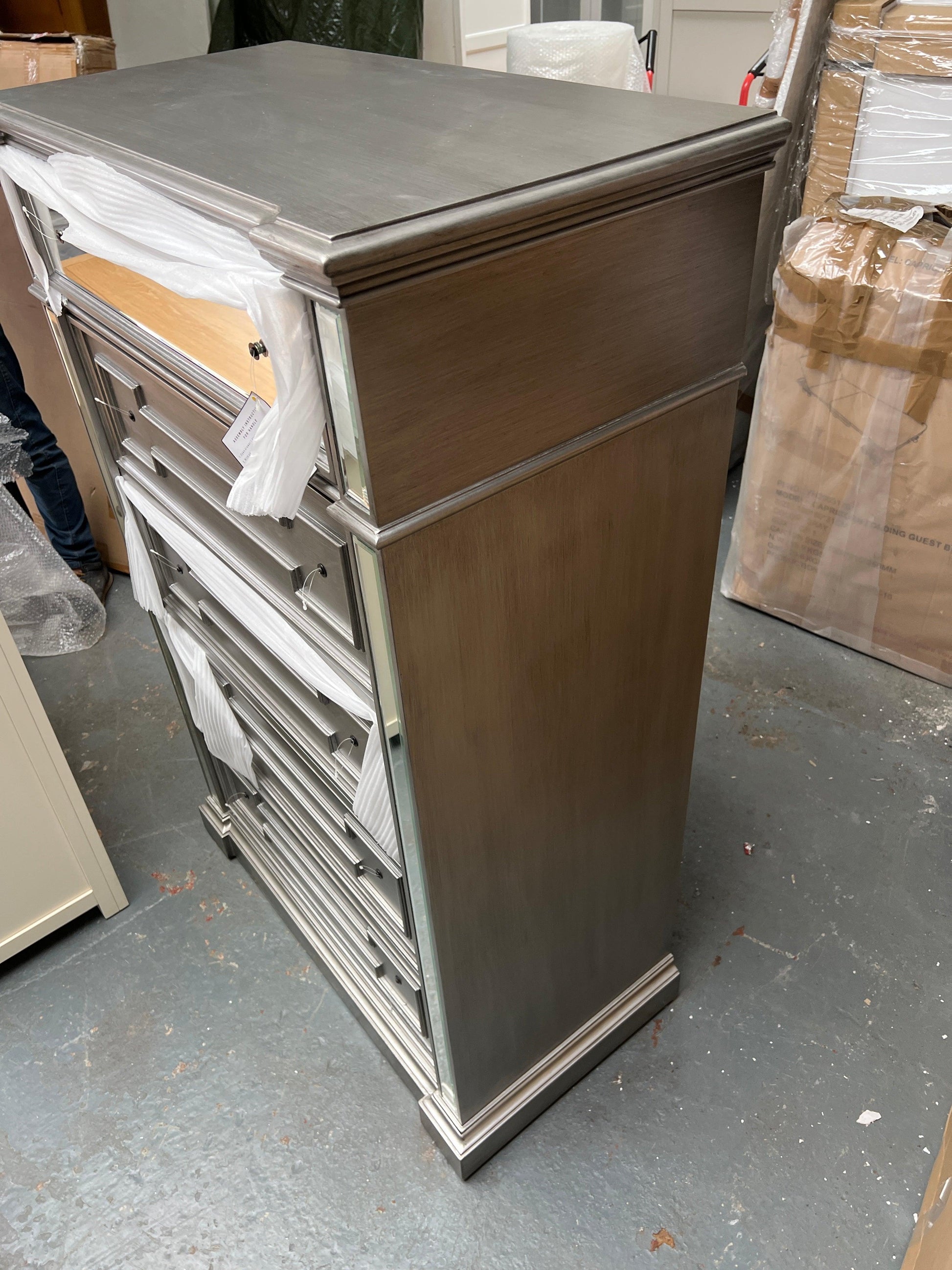 Vida Living Ophelia Silver & Mirrored Tall Chest Quality Furniture Clearance Ltd