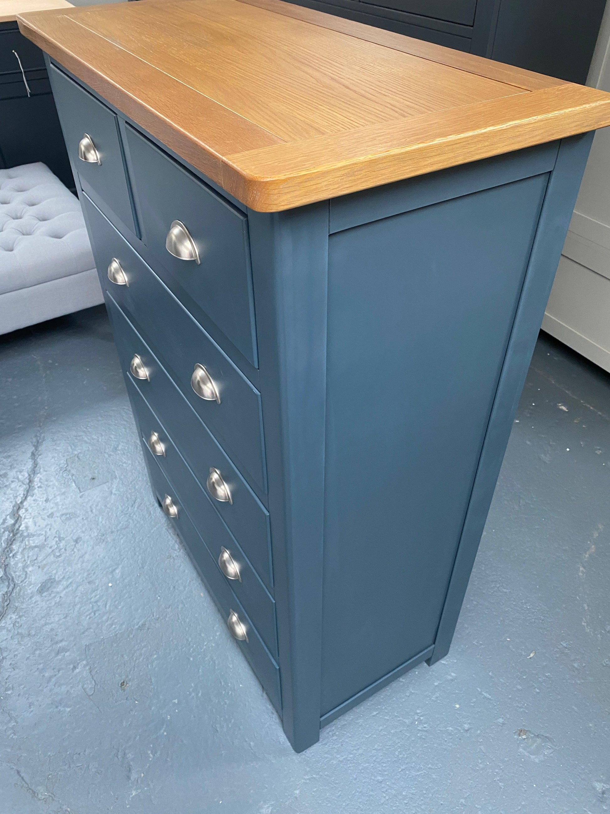 Inky Blue 2 Over 4 Drawer Chest. - furniture delivered 