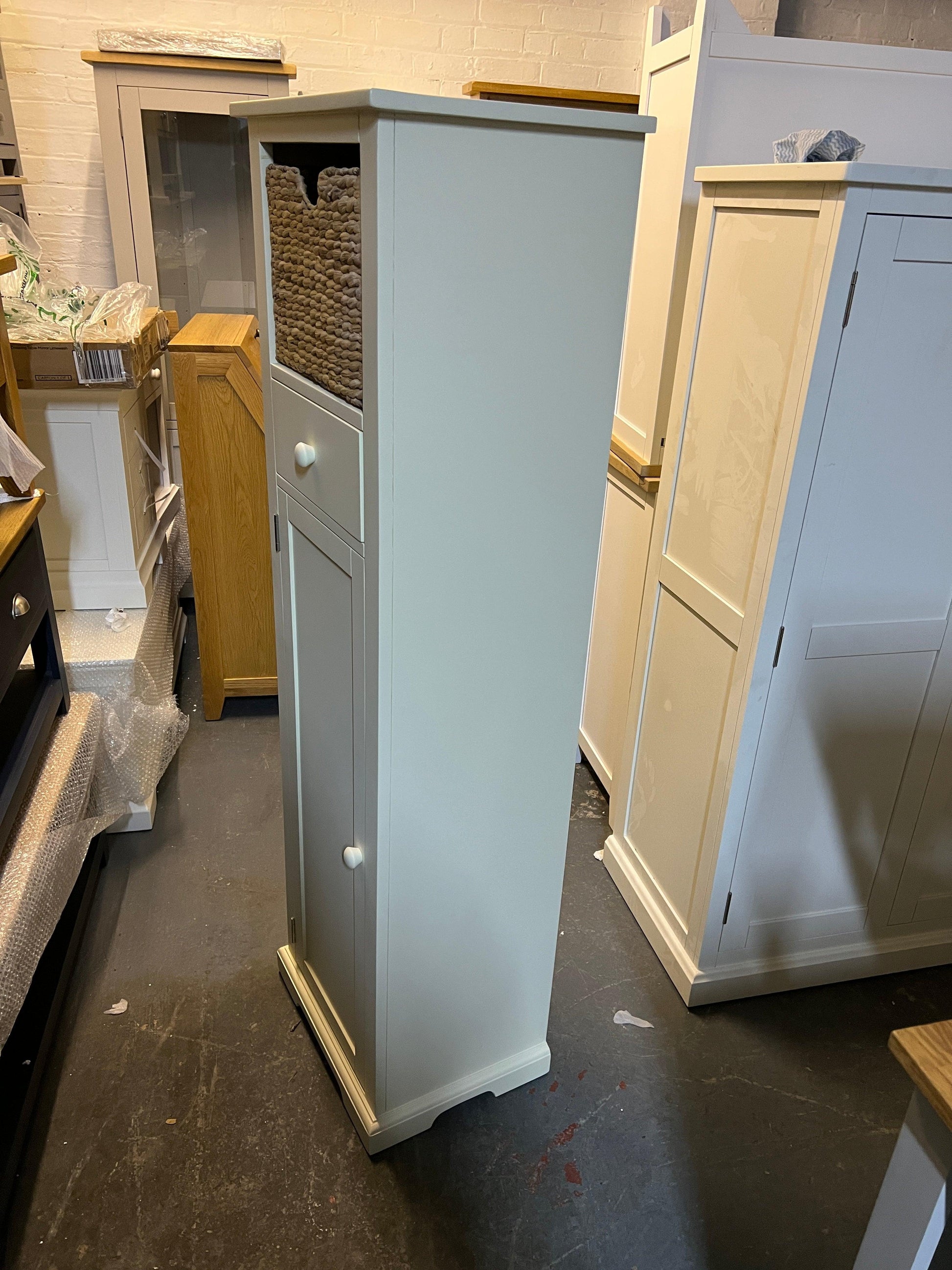 Farmhouse Painted Tall Slim Shoe Cupboard Quality Furniture Clearance Ltd