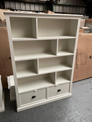 Stow Warm White Large Bookcase with Drawers Quality Furniture Clearance Ltd