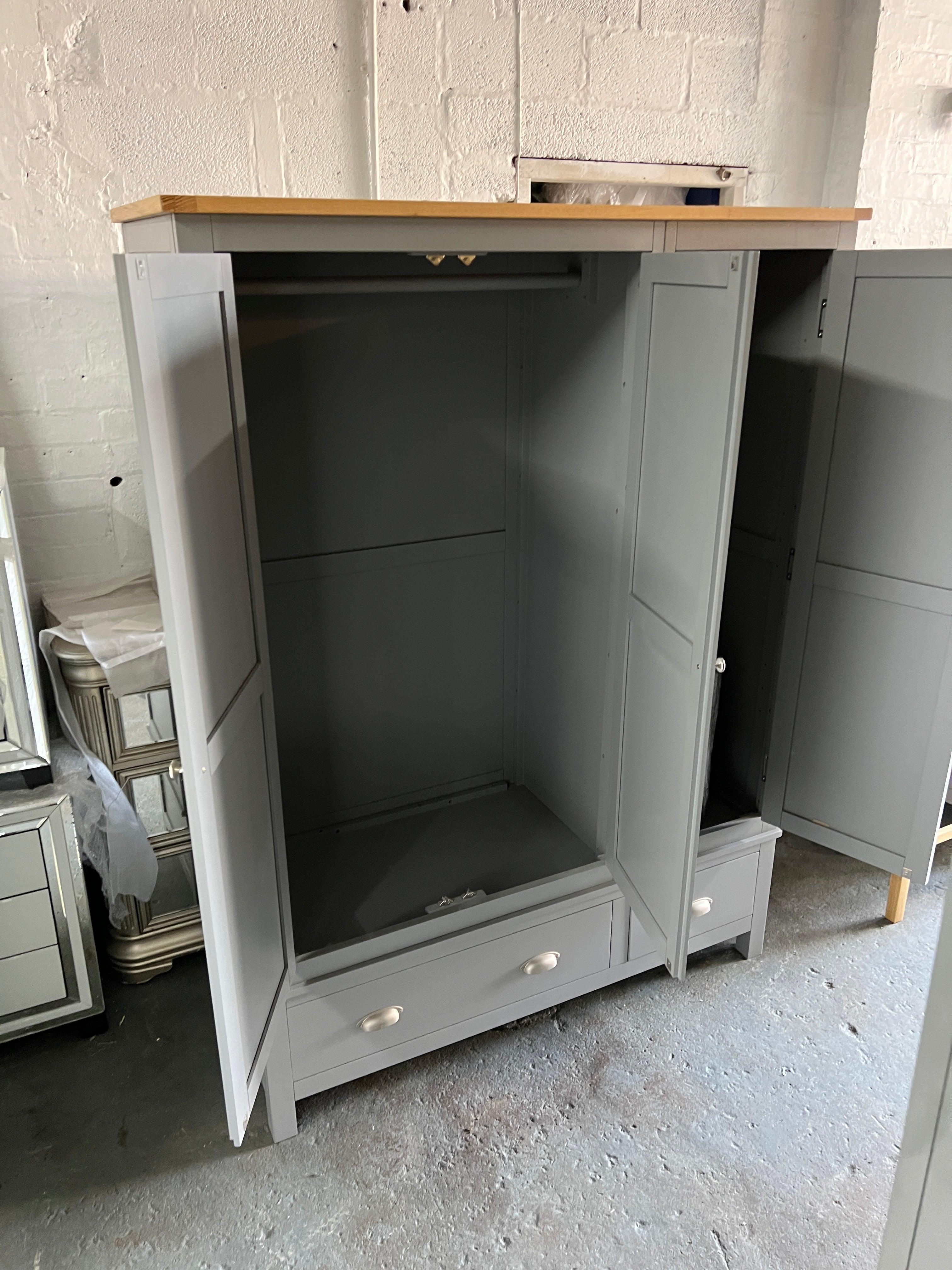 Simply Cotswold Storm Grey Triple Wardrobe Quality Furniture Clearance Ltd