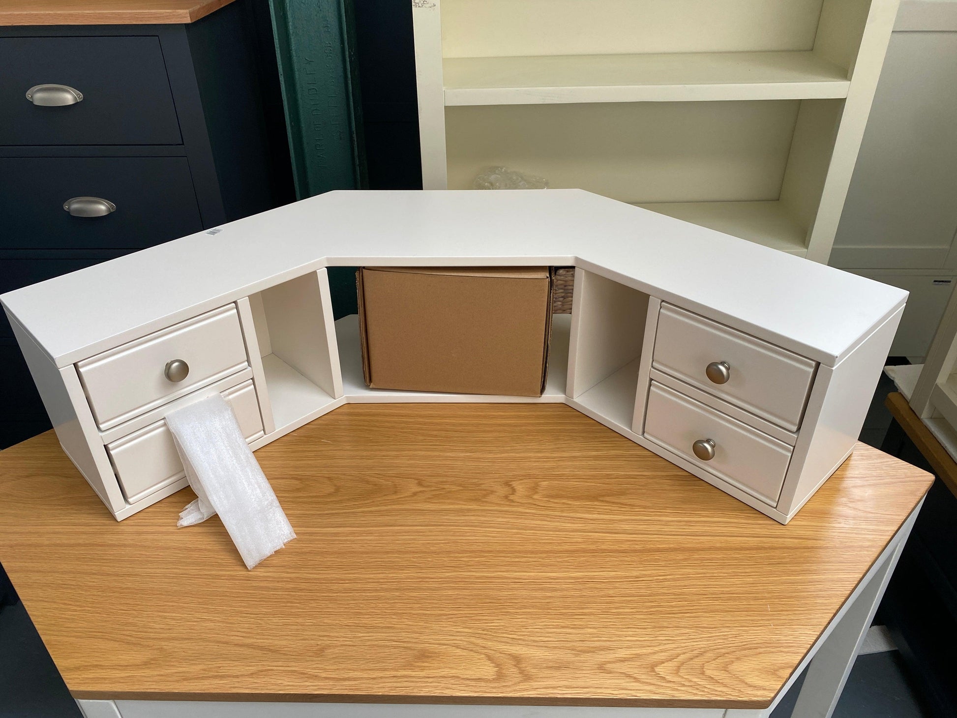 Warm White Corner Desk with Topper - furniture delivered 